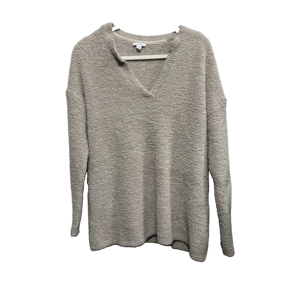 Pure Jill J. Jill Boucle Fleece‎ V-Neck Sweater Oatmeal Beige Size M Soft Plush